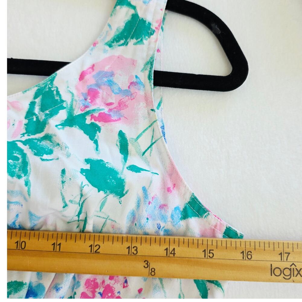 Vintage 80s Peplum Dress Pencil Skirt Small White Pink Floral Belted Sleeveless - Picture 9 of 11